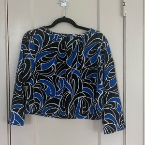 Michael Kors Medium Cropped Top, Funky Blue Black White, Custom Sleeves & Hem